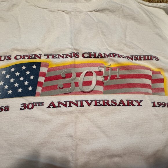 1998 Vintage 30th Anniv. US Open tennis white t-shirt- short sleeves- unisex XL - Picture 1 of 4